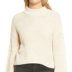 CABLE KNIT BALLOON SLEEVE SWEATER IN BEIGE OATMEAL LIGHT HEATHER SIZE M MSRP $45